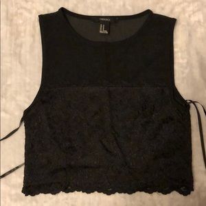 Black lace and sheer crop top. F21. Size Medium